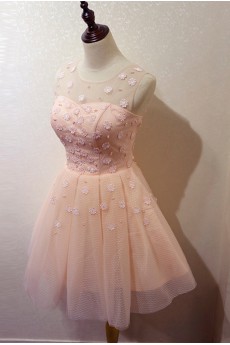 Tulle, Lace Short/Minin Jewel Sleeveless Ball Gown Dress
