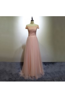 Tulle Floor Length Off-the-Shoulder A-line Dress with Ruched