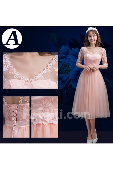 Tulle, Satin, Lace Tea-length A-line Dress