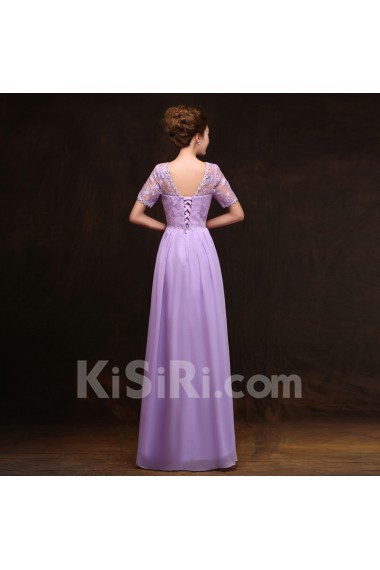 Chiffon, Lace Floor Length A-line Dress