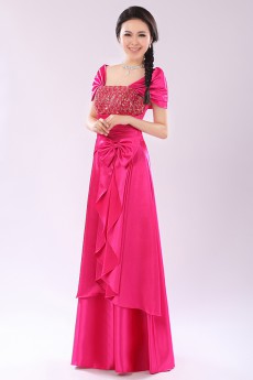 Satin Floor Length Off-the-Shoulder A-line Dress with Bow
