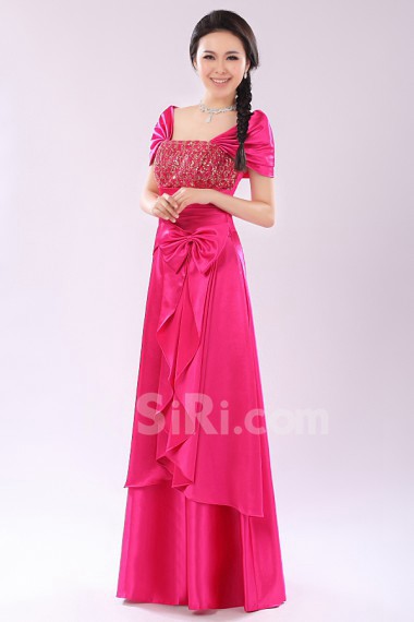 Satin Floor Length Off-the-Shoulder A-line Dress with Bow