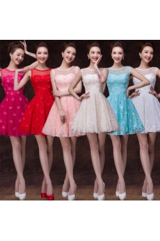 Lace Short/Minin Jewel Sleeveless Ball Gown Dress with Handmade Flowers