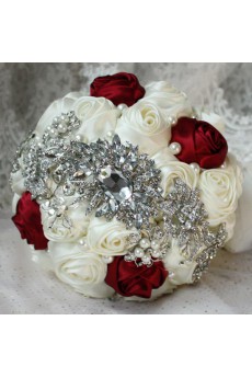 Elegant Round Shape Beige And Burgundy Wedding Bridal Bouquet