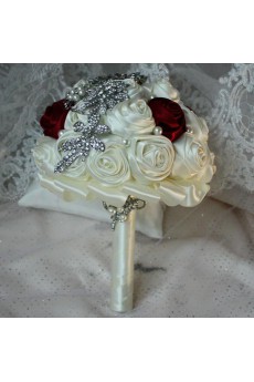 Elegant Round Shape Beige And Burgundy Wedding Bridal Bouquet