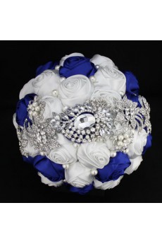 Elegant Round Shape Sapphire Blue And White Wedding Bridal Bouquet