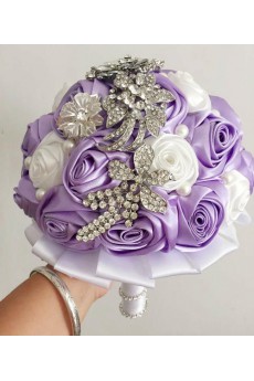 Elegant Round Shape Purple And White Wedding Bridal Bouquet