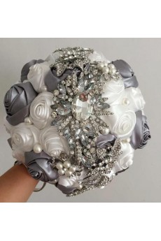 Elegant Round Shape Silver And White Wedding Bridal Bouquet