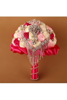 Pink Round Wedding Bridal Bouquet with Ribbons