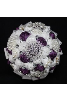 Elegant Handmade Round Shape Satin Wedding Bridal Bouquet 