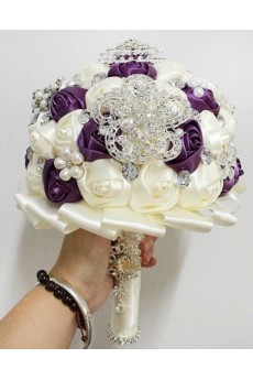 Elegant Handmade Round Shape Satin Wedding Bridal Bouquet 