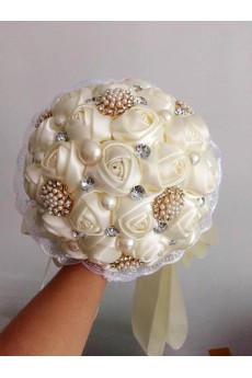 Hot Ivory Satin Wedding Bridal Bouquet with Purple Diamond And Pearl