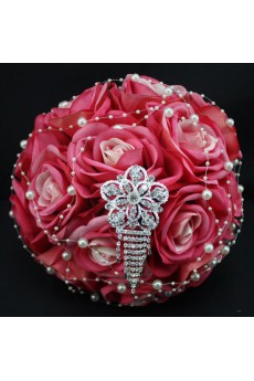 Elegant Eed Satin Wedding Bridal Bouquet with Imitation Pearl