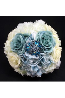 Elegant Round Shape Ivory And Blue Wedding Bouquet with Simulation Roses