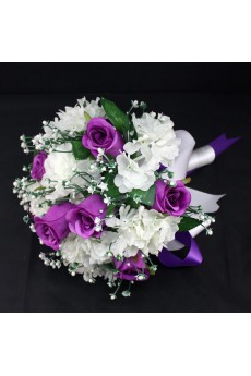 Romantic Purple Simulation Roses with Ribbon Wedding Bridal Bouquet