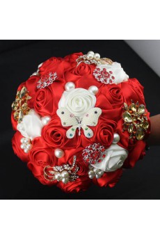 Red & White Silk Rose Wedding Bridal Bouquet