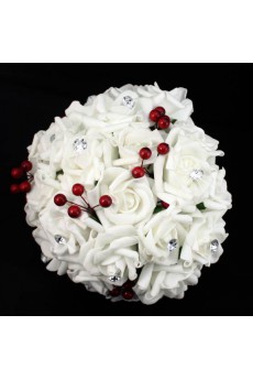 Round Shape White Satin Wedding Bridal Bouquet