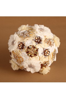 Elegant Round Shape Ivory Silk Wedding Bridal Bouquet