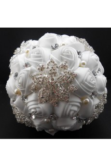 Elegant Round Shape White Silk Wedding Bridal Bouquet