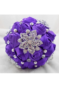 Elegant Round Shape Purple Silk Wedding Bridal Bouquet