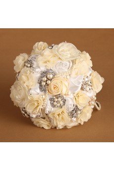 Elegant Round Shape Ivory Silk Wedding Bouquet