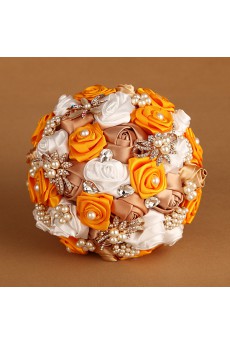 Orange Silk Roses with Pearl Wedding Bridal Bouquet