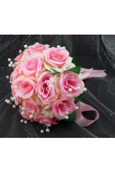 Pretty Pink And Ivory Ribbon with Peal Wedding Bridal Bouquet