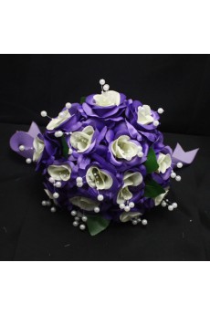 Pretty Ivory And Purple Ribbon with Peal Wedding Bridal Bouquet