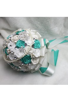 Elegant Round Shape White And Blue Wedding Bridal Bouquet