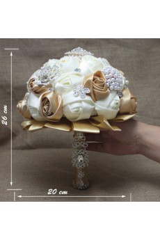 Elegant Round Shape Ivory And Coffee Silk Wedding Bridal Bouquet