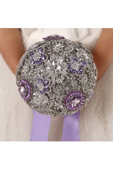 Elegant Round Shape Wedding Bridal Bouquet with Silver Diamond + purple diamond