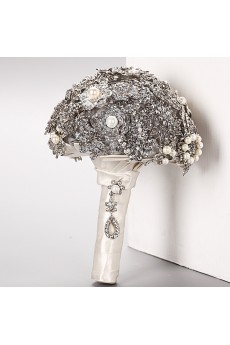 Elegant Round Shape Wedding Bridal Bouquet with Silver Diamond + Ivory Diamond