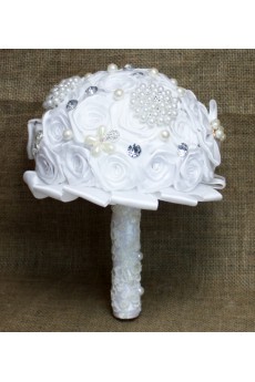 Satin with Pearl Round Shape White Wedding Bridal Bouquet