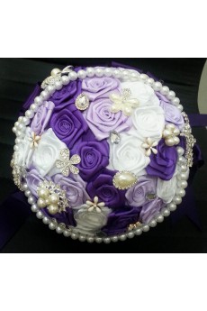 Romantic White And Purple Rhinestone Roses Wedding Bridal Bouquet