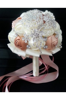 Romantic Pink And IvorRhinestone Roses Wedding Bridal Bouquet