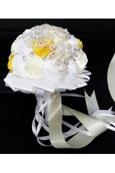 Romantic White And Yellow Rhinestone Roses Wedding Bridal Bouquet