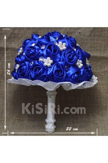 Elegant Round Shape Royal Blue Satin Rose Wedding Bridal Bouquet