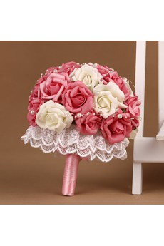 Romantic Fuchsia And IvorRhinestone Roses Wedding Bridal Bouquet