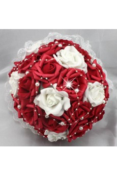 Romantic Red And White Rhinestone Roses Wedding Bridal Bouquet
