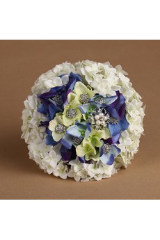 Romantic Blue And White Rhinestone Roses Wedding Bridal Bouquet