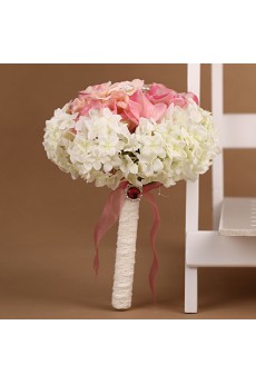 Elegant Pink And White Fabric Rhinestone Wedding Bridal Bouquet