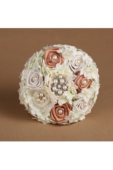 Romantic White And Pink And Green Rhinestone Roses Wedding Bridal Bouquet with Pearl