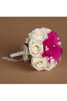 Romantic Fuchsia Rhinestone Roses Wedding Bridal Bouquet with Pearl