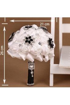 Elegant Black and White Fabric Rhinestone Wedding Bridal Bouquet