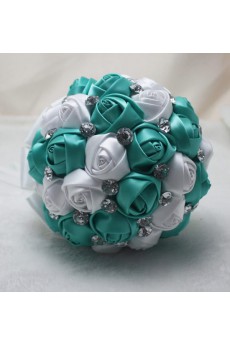 Fashion Round Shape Blue and White Fabric Wedding Bridal Bouquet with Rhinestone