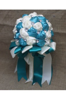 Round Shape Jade and Light White Fabric Wedding Bridal Bouquet with Rhinestone