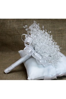 White Acrylic Crystal Wedding Bridal Bouquet with Satin Ribbons