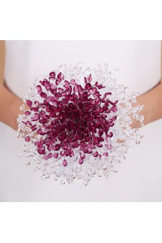 White and Purple Acrylic Crystal Wedding Bridal Bouquet with Satin Ribbons