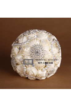 Round Shape Light White Lace Flowers Wedding Bridal Bouquet with Rhinestone and Imitation Pearls