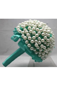Round Shape Green Wedding Bridal Bouquet with Imitation Pearls